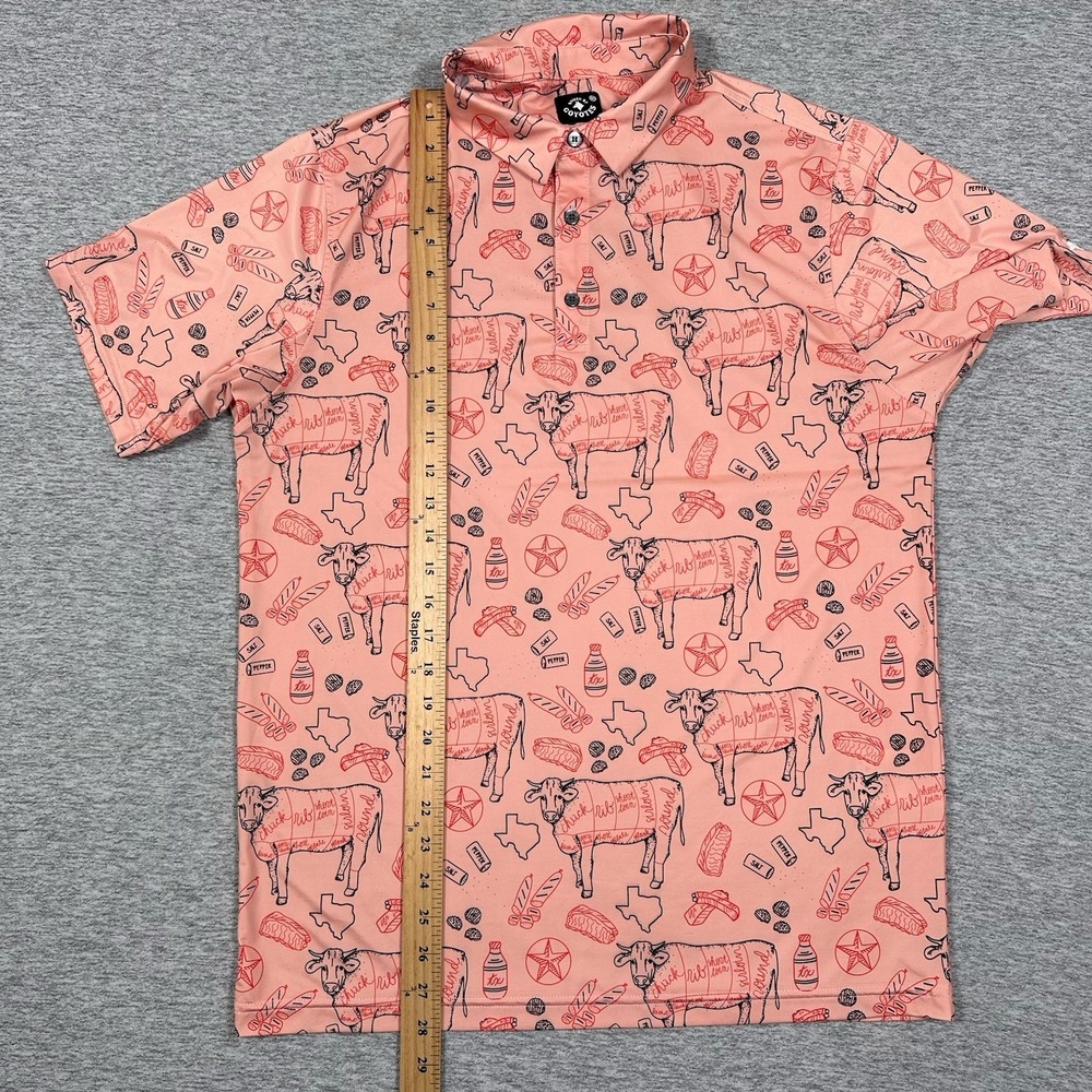 Raised By Coyotes Polo Shirt Mens Medium Pink Texas BBQ Short Sleeve Stretch - Picture 5 of 7
